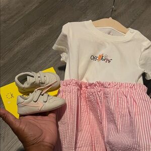Off-White Baby Set with Pink and White